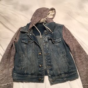 Free People Jean Jacket with Sweatshirt Detailing